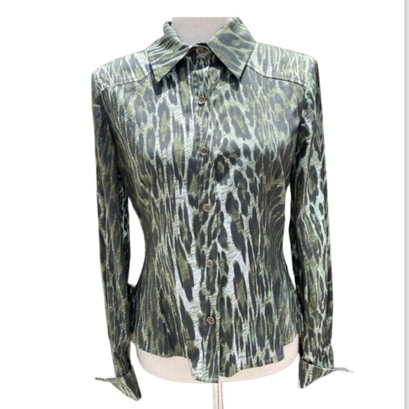 St. John Tops - St.John Sport Animal Print Long Sleeve Button Up Top